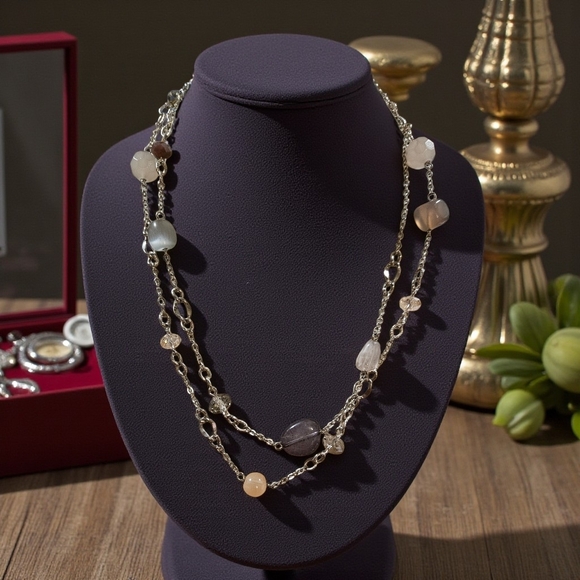 LOFT purple beaded silver plated necklace - Picture 2 of 4